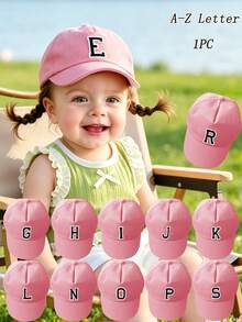 1pc Kids' Baseball Cap With 26 Alphabet Letters, Handmade Letter Design Style Baby Girls Sun Hat, Suitable For Outdoor Activities And Daily Wear, UV Protection - Pink - View 1