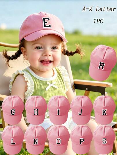 1PC Toddler Children 26 Letter Baseball Cap Craft Letter Design Style Baby Girls Snapback Sun Hat Suitable For Outdoor Activities And Daily Wear, Sun Protection