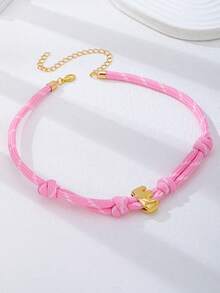 1 pieza Collar de cuerda trenzada de colores de dopamina con colgante de letra de burbuja - Collar de cuerda de colores de verano con inicial personalizada, regalo de amistad personalizable para mujeres - Multicolor - Ver 16