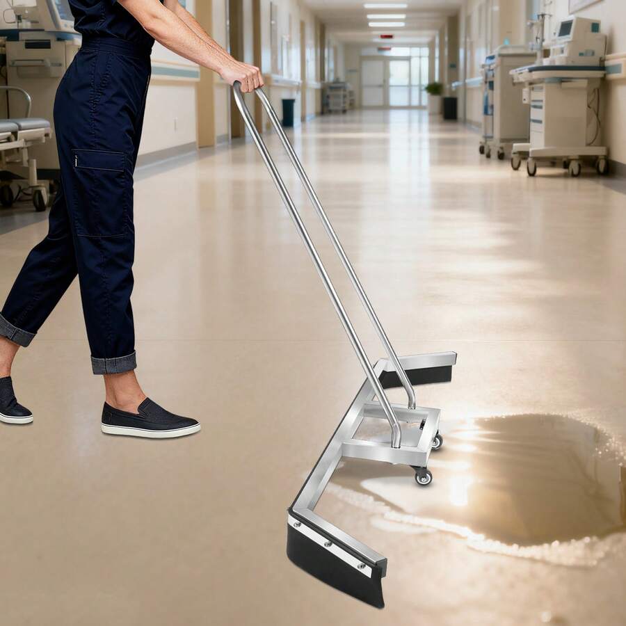 WUPYI Raschietto per acqua in acciaio inox, dispositivo di drenaggio superficiale, raschietto in gomma, raschietto per campi da basket, rimuove l'acqua piovana, con ruote universali - A - Visualizzare 1