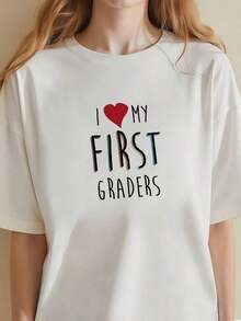 1 pieza Camiseta "Amo a mis alumnos de primer grado", Camiseta para maestro de primer grado, Camiseta para maestro de primaria, Camiseta para maestro de clase, 180g Algodón 100% - Negro 2 - Ver 9