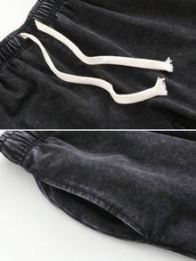 Black Washed Pure Cotton Shorts Comfortable&Versatile Perfect For Daily Outfits Outdoor Activities Beach Fitness And Travel Resistant To Dirt Easy To Clean Easy To Put On And Take Off Fashionable Versatile Ideal Gift For Relatives And Friends High End Texture - 黑色 - 查看 2
