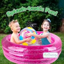ArtCreativity - Piscina inflable brillante para niños con 3 niveles, piscina transparente para niños con purpurina plateada y parte inferior acolchada, fácil de inflar piscinas al aire última - Rosa - Ver 2