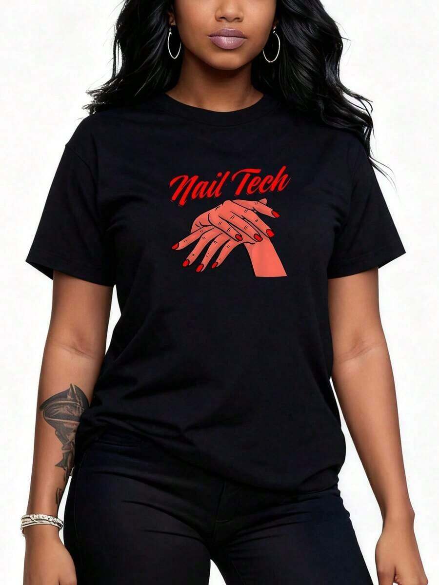 New Mimi-Of-The-Berry-First-Birthday-Strawberry Summer Casual T-Shirt, Urban Vintage Style, Unisex, Cotton, Short Sleeve, Round Neck - 黑色 2 - 查看 1