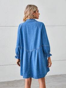 Vestido de mezclilla lavada para mujer 2024, vestido midi holgado de manga larga con diseño de patchwork, ropa de verano casual y a la moda. - amarillo ganso - Ver 2