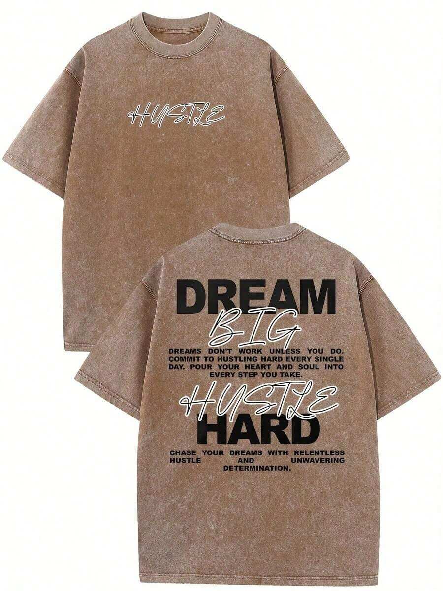 Y2k Women's Clothing, Dream Team T-Shirt, Vintage Washed Cotton T-Shirt, Custom Urban Style, Men's T-Shirt, Vintage Urban Style, Drop Shoulders, Crew Neck, Short Sleeve, Loose And Comfortable, Summer Tops For Women, Vintage Tops - 白色 - 查看 1