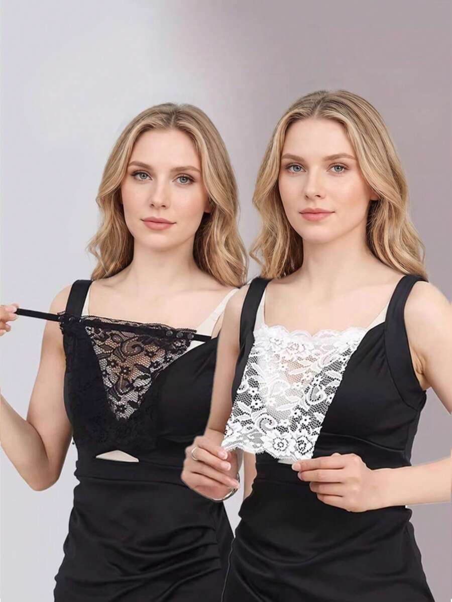 3pcs Black & White Lace Bralette, Strapless Detachable Collar, UV Protection, 3-Way Adjustable, Seamless Bra With Detachable Strap