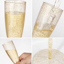 Gold Glitter Transparent Plastic Champagne Glasses, Textured Design Reusable Elegant Party Cups, Suitable For Bridal Shower, Anniversary, Garden Party, Shatterproof Drinkware - Golden Wine Glass - View 7