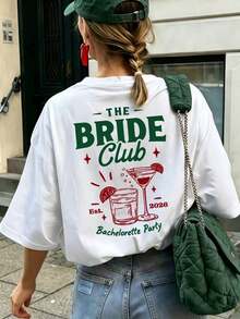 Camiseta de manga corta para mujer con estampado retro "My Bride Era", camiseta holgada con diseño estético para despedida de soltera, top casual de cuello redondo adecuado para bodas, fiestas nupciales, vacaciones de verano, ropa de calle, regalo nupcial, color blanco. - Blanco - Ver 1