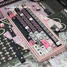蕾丝猫咪可爱黑粉色键帽，高品质侧印DIY热升华键帽，适用于机械键盘 - 查看 5