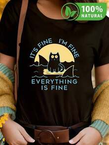 Camiseta Negra Unisex Graciosa de Gato con Tiburón Estilo Relajado Ideal para Regalo Original y Único Ropa Casual Divertida de Moda 2023 Algodón Suave Estampado Creativo para Jóvenes y Adultos - Negro - Ver 12