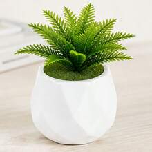 Set Tanaman Hias Mini Buatan dengan Pot Dekoratif, Tanaman Pakis Tiruan, Cocok untuk Meja, Rak, Baki, Dekorasi Kantor dan Rumah - Hijau - View 10