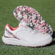 Women's Golf Shoes With Twist Lock, All-Weather Non-Slip Sole, White And Pink Casual Golf Sports Shoes - Pink - View 6