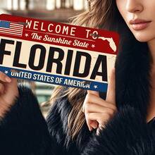 2D Flat Vintage "Welcome To Florida" Metal Wall Sign - 30.0X15.01cm Rustic American Decor With Distressed Edges And American Flag Design, Durable Garage, Home Or Office Wall Art, No Electricity Required, Garage Decor, Classic Design - A - View 4