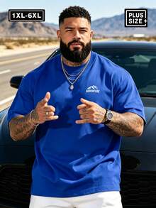 Plus Size Men's Solid Color Round Neck Short Sleeve T-Shirt, Comfortable & Breathable For Summer Wear Sports - Blue - View 3