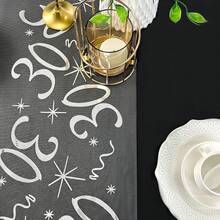 1pc Elegant Gold-Plated Birthday Decoration Table Runner, Suitable For 18th, 20th, 40th, 50th, 60th Birthday, Anniversary, Retirement Party Supplies, Happy Birthday Party Decor - Silver - View 19