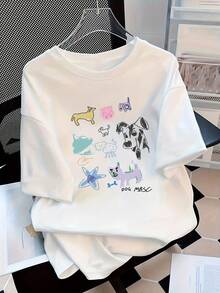 Camiseta de manga corta de algodón puro para mujer, de corte holgado, con estampado de dibujos animados, la más vendida y de primera calidad, camiseta básica 3333 Ecológica. - Blanco - Ver 6