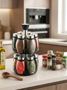 Versatile 360° Rotating Spice Rack Organizer Space-Saving Thick 2-Tier Seasoning Carousel Stand For Culinary Lovers Solid Herb Condiment Holder Set Great For Kitchen Island With 12 Empty Jars Kitchen Organization And Storage Spice Racks - Multicolor - View 3