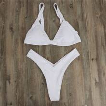 Women's Sexy Deep V Bikini High-Waisted Plus Size Swimwear - White - View 4