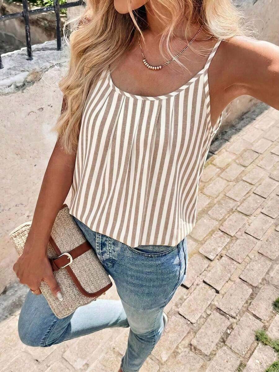 Camiseta sin mangas casual con estampado de rayas para mujer en verano - Multicolor 3 - Ver 1