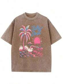 With A Vintage Design, Featuring Palm Trees And A Retro "Salty Soul" Style, Made From Soft Washed Fabric, Printed With Sun And Pink Wave Motifs, Designed For Beach Lovers. An Ideal Summer Gift For Parents, Friends, And Beach Lovers. - 白色 - 查看 7