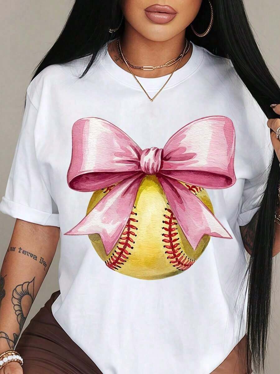 100% algodón puro, para mujerCamiseta rosaArcoDecoradoSoftbolAdorno-OroConRosaCinta-DeportesTemáticoFiestaDecoraciones, AdecuadasParaCumpleaños,HalloweenDía de Acción de GraciasNavidadIdealRegalosParaAmigosYFamilia,AdecuadoParaTodosEstaciones del año,MujeresPlusTamañoRopa - Blanco - Ver 1