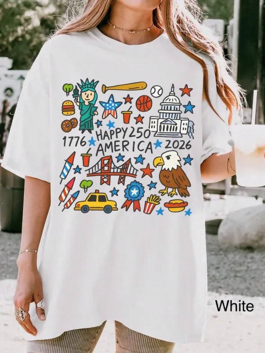 Camiseta America .º aniversario, camiseta Ha America 1776-06, camiseta del 4 de julio, camiseta del semiquincentenario, camiseta patriótica,Embalaje individual - Blanco - Ver 1