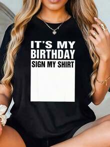 Conjuntos de verano para mujer   Camiseta de cumpleaños para mujer - 'Es mi cumpleaños, firma mi camiseta' - Camiseta gráfica casual para fiestas de cumpleaños, verano y primavera, idea de regalo para ella   Tops de verano - Negro - Ver 7