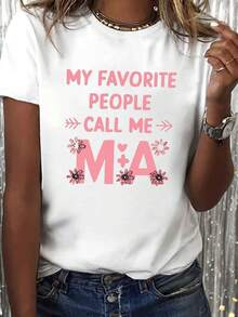 Camiseta Gráfica Mis Personas Favoritas Me Llaman MA para Mujer - Manga Corta, Cuello Redondo, Estampado de Flechas y Flores Geométricas, Elástico Medio, Lavable aáquina, Cómoda para Todas las Estaciones, Diseño Divertido, Tee Transpirable, Camisetas Relajadas, Buscadoras de Comodidad - Blanco - Ver 7