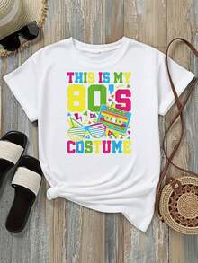 Camiseta de Mujer Estilo Retro de los 80, Opciones en Blanco y Negro, Estampado de Casete Colorido, Camisetas Gráficas para Disfraces, Camisetas para Fiestas, Tops de Verano, Camisetas Gráficas, Conjuntos de Verano para Mujer, Camisetas Cortas para Mujer, Camisetas Vintage de Algodón, Ropa Linda para Mujer, Playera Holgada para Mujer - Blanco - Ver 2