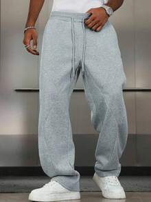 Loose Fit - Baggy Men's Casual Solid Color Long Pants, Summer - Grey - View 1
