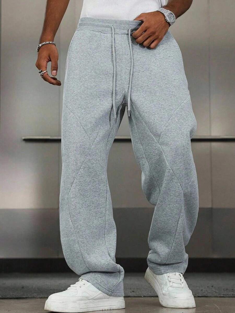 Loose Fit - Baggy Men's Casual Solid Color Long Pants, Summer - Grey - View 1