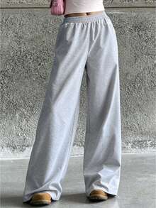 1pc Teen Girls Wide Leg Sports Pants, Casual Minimalist Style, Loose Fit, Suitable For Sports And Daily Wear, Spring/Summer Outfit Choice - Grey - View 3
