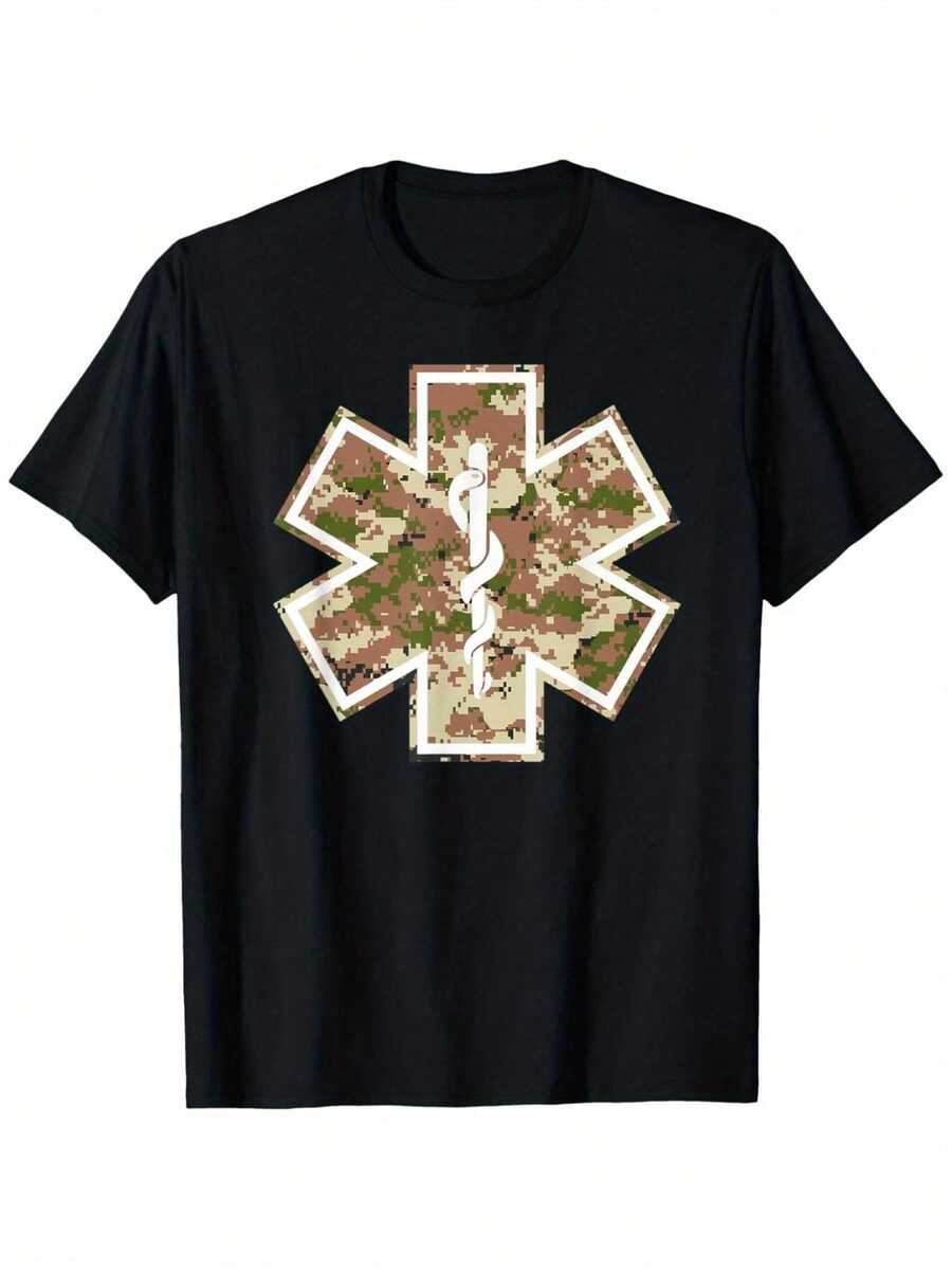 Camiseta Táctica EMT de Alta Calidad y 180 g/m² - Camuflaje Militar, Diseño de Cruz Roja, Adecuada para Personal de Rescate de Emergencia, Paramédicos y Actividades al Aire Libre (Tallas S-XXXL) - Camiseta Duradera y Transpirable, Ideal para Uniformes de Ambulancia de Emergencia, Ecológica - Negro - Ver 1