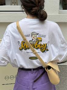 ropa de mujer 1 pieza Camiseta de manga corta holgada informal de verano con estampado de dibujos animados americanos, 100% cuello redondo con diseño gráfico retro, corte holgado para un estilo divertido y atractivo, camisetas lindas, camisas de mujer - Blanco - Ver 2