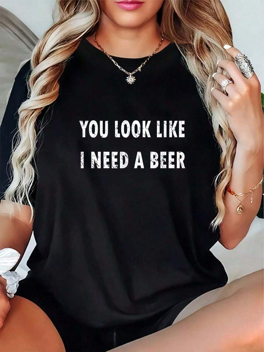 Camiseta 100% Algodón con Estampado "Parece que Necesito Una Cerveza", Camiseta Divertida para Beber, Cuello Redondo, Manga Corta, Casual para Uso Diario, Son Excelentes Regalos para Amigos y Familiares, Camisetas 100% Algodón con Diseño Juvenil y Moderno. - Negro - Ver 1