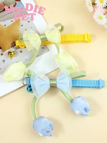 1/4pcs Cute Tulip & Bow Decor Adjustable Pet Collar, Suitable For Daily Use On Cats & Dogs, Happy Pets - Multicolor - View 5