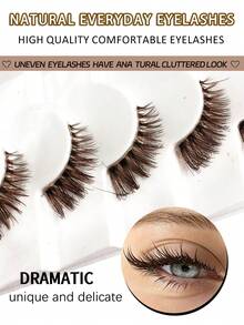 Asiteo 7 Pairs Brown Half-Piece Transparent Soft Faux Mink Lashes, Natural & Thick Cat Eye Style, Cartoon Design, Suitable For Party And Daily Makeup - 棕色 - 查看 3