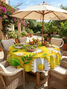 1/2pcs Tablecloth, Daisy Pattern Tablecloth, Polyester Material, Square Or Round Shape, Suitable For Kitchen, Dining Room, Coffee Table, Picnic, Camping, Countryside Decor, Protect Tabletop, Holiday Decoration, Fresh And Natural Style, Enhance Home Atmosphere - Multicolor - View 20