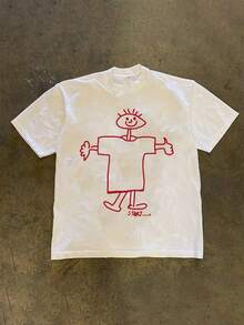 Playeras de mujer. Un top casual unisex con un estampado abstracto de dibujos animados, diseñado como una camiseta de manga corta de corte holgado. - Blanco - Ver 1