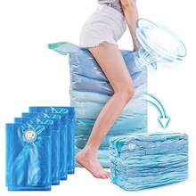TAILI Bolsas de Almacenamiento al Vacío 4 Unidades Cubo Jumbo 31x40x15 pulgadas Bolsas Grandes de Sellado al Vacío para Ropa Ropa de Cama Edredones Mantas Almohadas Ahorro de Espacio en el - Azul - Ver 2