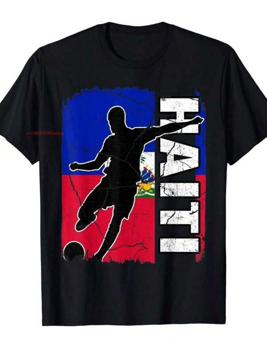 Camiseta 100% original del equipo de fútbol haitiano con la bandera de Haití para aficionados al fútbol, para hombre, mujer y unisex, tallas S-6XL - Negro - Ver 1