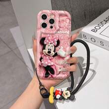 This Disney Mickey Mouse Lanyard Phone Case Is Fully Covered In TPU Material. It's Shockproof, Lightweight, And Compatible With IPhone17/16/11/13/15/15 Plus/15 Pro/15 Pro Max/12/14 Pro Max/11 Pro Max/12 Pro/12 Pro Max/13. This Phone Case Makes A Popular Birthday Gift Or Business Gift; It's Durable, Stain- And Fingerprint Resistant, And Suitable For Both Men And Women. The Set Also Includes A Mickey Mouse Phone Case And A Mickey Mouse Plush Bracelet. It's A Perfect Gift For Friends And Family. This Stylish Phone Case Is Fun, Lightweight, And Durable. IPhone17 Pro Max Phone Case, Minnie Mouse Phone Case. - White - View 1