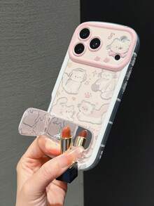 1pc Cute Music Cat Mirror Phone Case, Transparent Minimalist Style And Contrast Color Design, Compatible With IPhone 17 Pro Max/17 Pro/17/16/16 Plus/16 Pro Max/15/15 Pro/15 Pro Max/14/14 Plus/14 Pro Max/13/13 Pro/13 Pro Max/12/11/11 Pro Max/12 Pro Max, Suitable For Daily Use - Pink - View 6