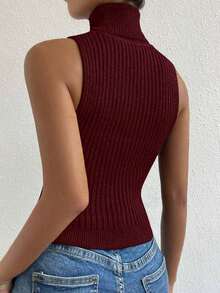 Top de cuello tortuga tejido de canalé - Burdeos - Ver 2