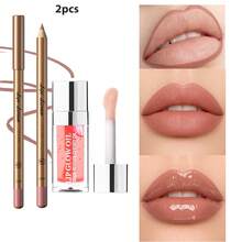 YOUNG VISION 2pcs Lipcombo Set - Mirror Moisturizing Lip Gloss & Matte Lip Liner Pencil, Create Dimensional Lip Makeup Look - 彩色 - 查看 17