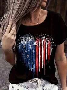 1 Piece Of Stylish Women's Letter Print T-Shirt - Comfortable And Casual Short-Sleeve Crew Neck Tee For Casual Outfits And Elegant Combinations. 180g 100% Cotton - 黑色 4 - 查看 9