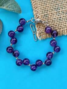 Pulsera de amatista tejida a mano, pulsera de cuentas de piedra preciosa natural púrpura, joyería elegante de uso diario - Amatista - Ver 4