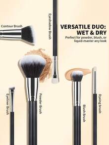 ronshadow Bộ 6 cọ trang điểm đa năng, bao gồm cọ phấn phủ, cọ má hồng, cọ nền, cọ phấn mắt, lông mềm mại, phù hợp cho người mới bắt đầu, dụng cụ trang điểm toàn mặt. - màu đen - Xem 6