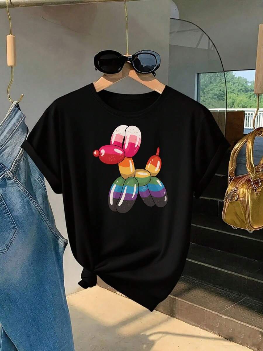 Women's T-Shirt, 100% Pure Cotton, Bohemian Style, With Artistic Floral Print, Casual, Basic, Short Sleeve, Fashionable. Women's T-Shirt With Vintage Bohemian Pattern, 100% Cotton, Soft, Breathable, Round Neck, Short Sleeve, Urban Boho Style. - 黑色 - 查看 1